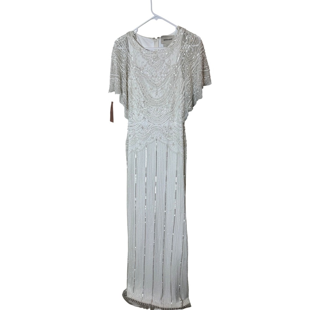 BHLDN Dress Womens 8 White Sequin Beaded Tulle Sheath Maxi Bridal Wedding Gown